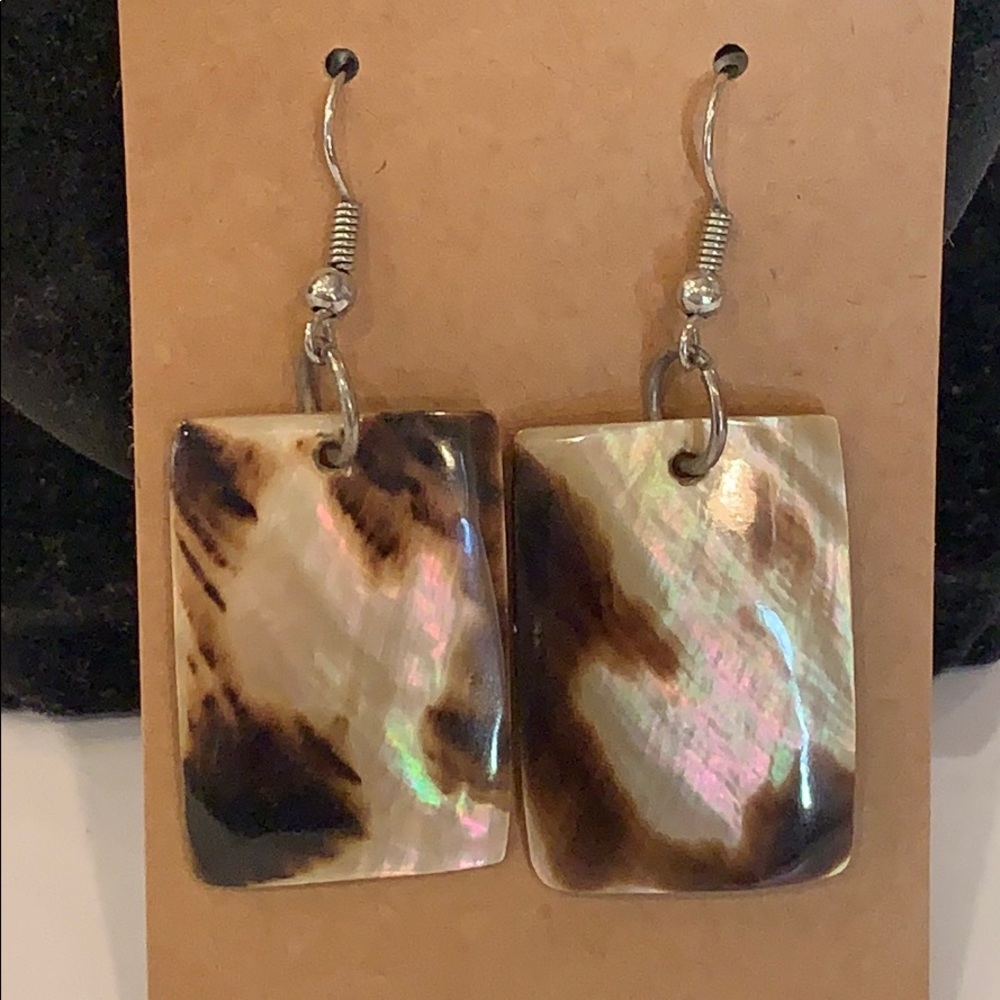 NATURAL SHELL SILVERTONE RECTANGULAR STATEMENT EARRINGS